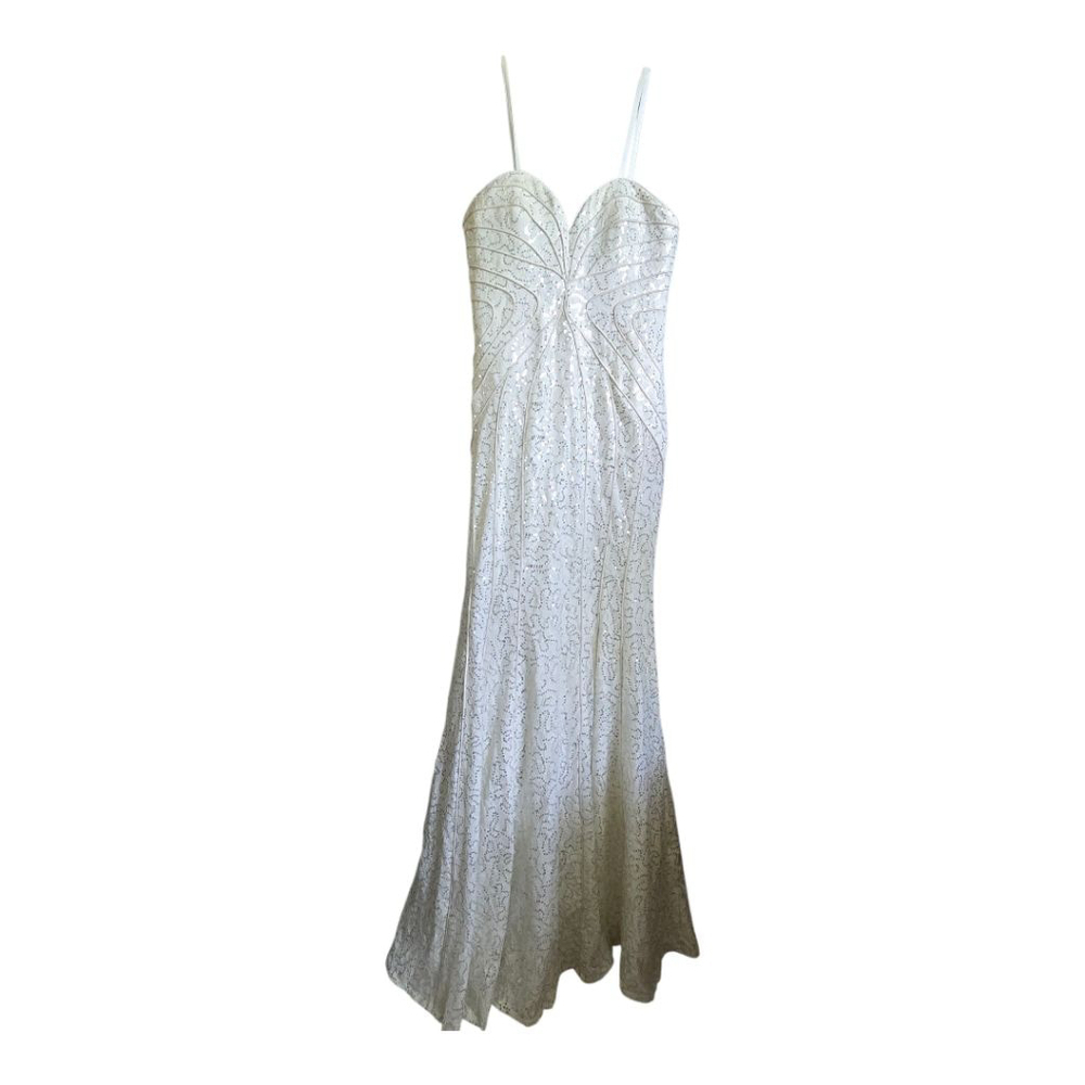 Bariano White Silver Sequin Maxi Dress Us 6